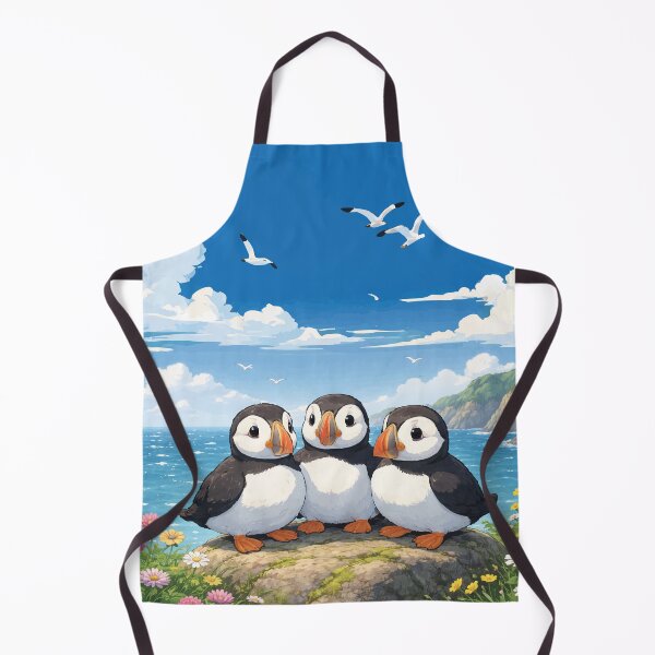 Item preview, Modern Cartoon Digital Art of Group of Three Puffins on a Rock Together designed and sold by katelizspra.
