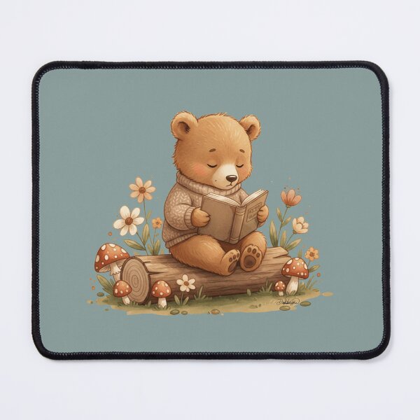 Item preview, Adorable Teddy Bear Reading Books on a Forest Log designed and sold by DakotaPoppin.