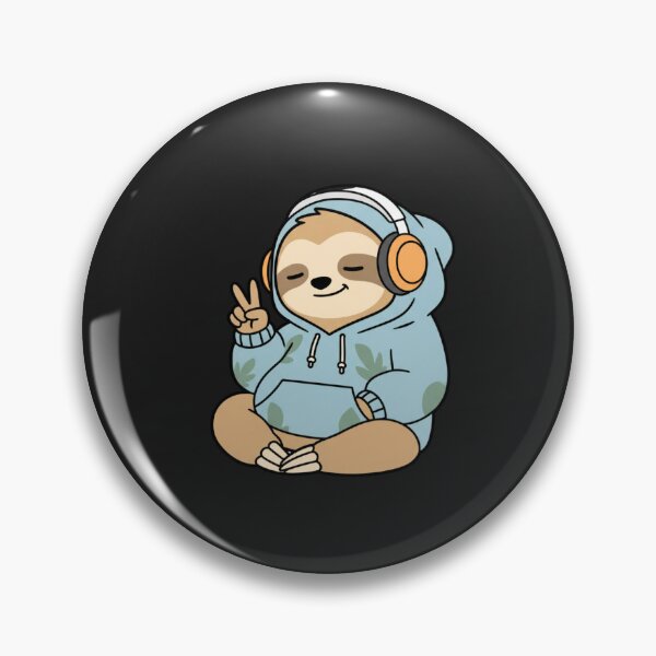 Item preview, Lazy Sloth Peace Vibes Illustration – Hoodie Sloth with Headphones | Cute Chill Cartoon Art designed and sold by ColorSplash123.