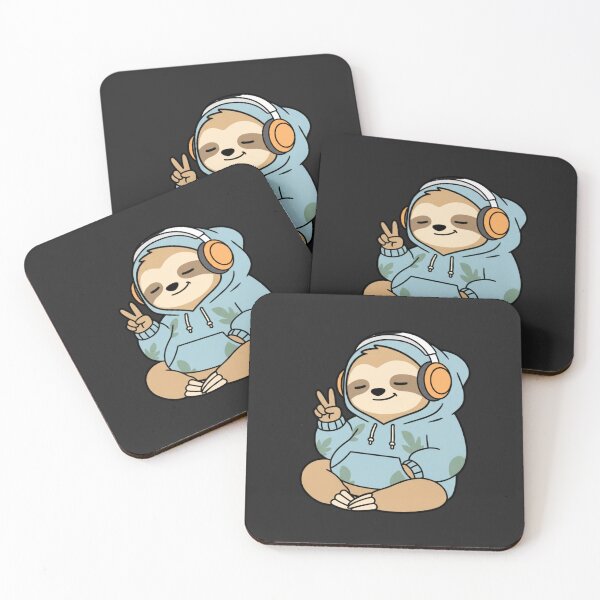 Item preview, Lazy Sloth Peace Vibes Illustration – Hoodie Sloth with Headphones | Cute Chill Cartoon Art designed and sold by ColorSplash123.