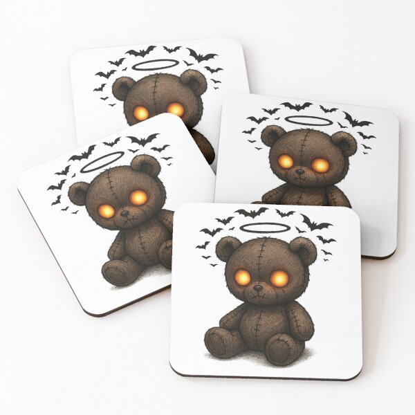 Item preview, Creepy Teddy Bear with Glowing Eyes and Halo designed and sold by Mouraludia.