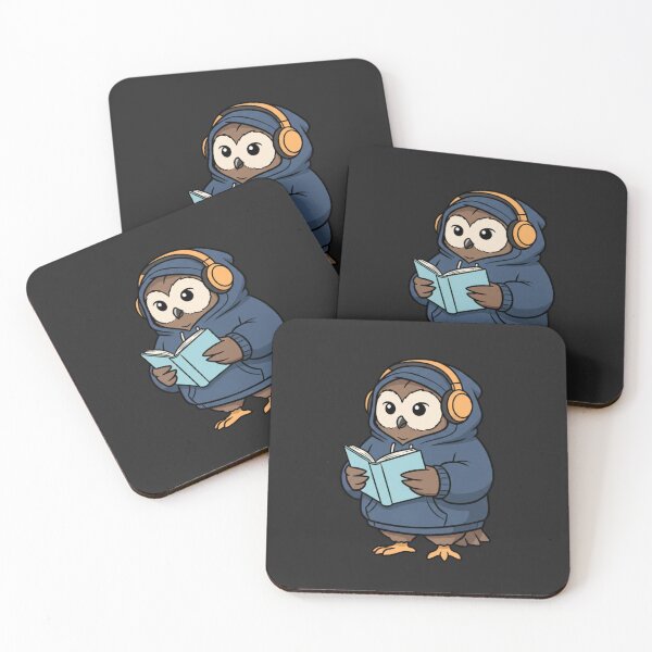 Item preview, Calm Night Owl Illustration – Hoodie Owl with Headphones Reading Book | Late Night Cartoon Art designed and sold by ColorSplash123.