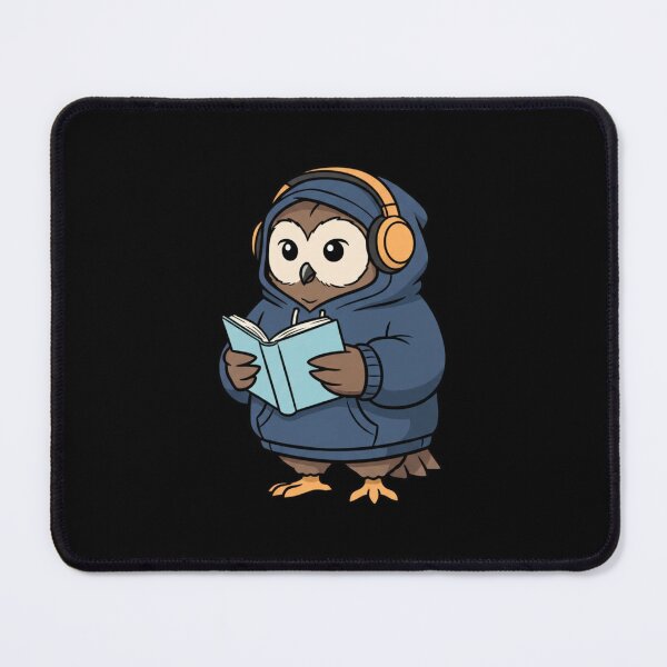 Item preview, Calm Night Owl Illustration – Hoodie Owl with Headphones Reading Book | Late Night Cartoon Art designed and sold by ColorSplash123.