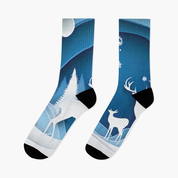 Item preview, 3D Deer Family Festive holiday snowflakes, cool blue paper cutouts, minimalist blue colour palette, holiday winter landscape, winter holiday season decor  designed and sold by navitalidesign.
