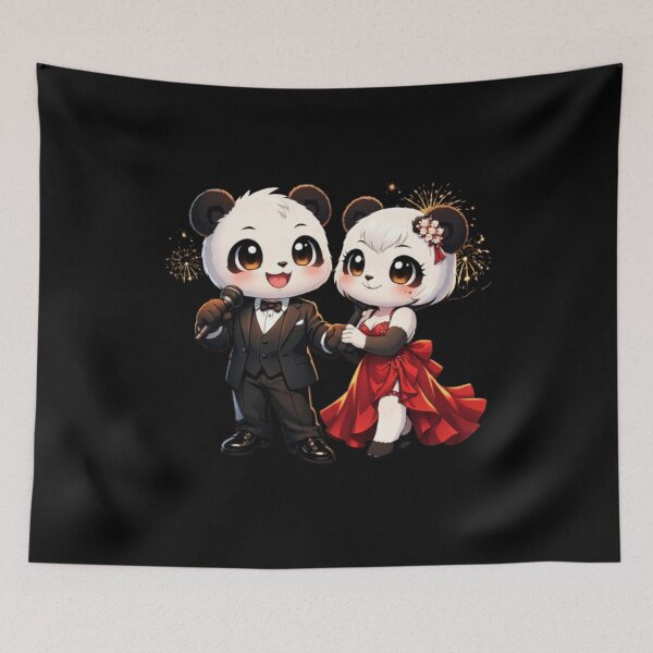 Item preview, “Elegant Panda Couple – Anime New Year Party Romance” designed and sold by CutePearlStudio.