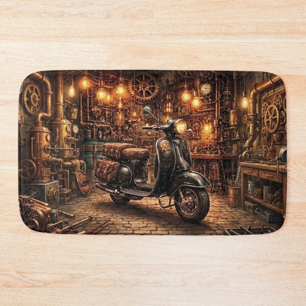 Item preview, Black Moped in a Steampunk Workshop designed and sold by Random Designs.
