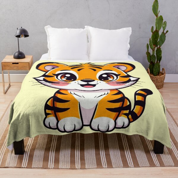 Item preview, Adorable Kawaii Style Baby Tiger - Soft Yellow Background designed and sold by Blooms & Paws Haven .