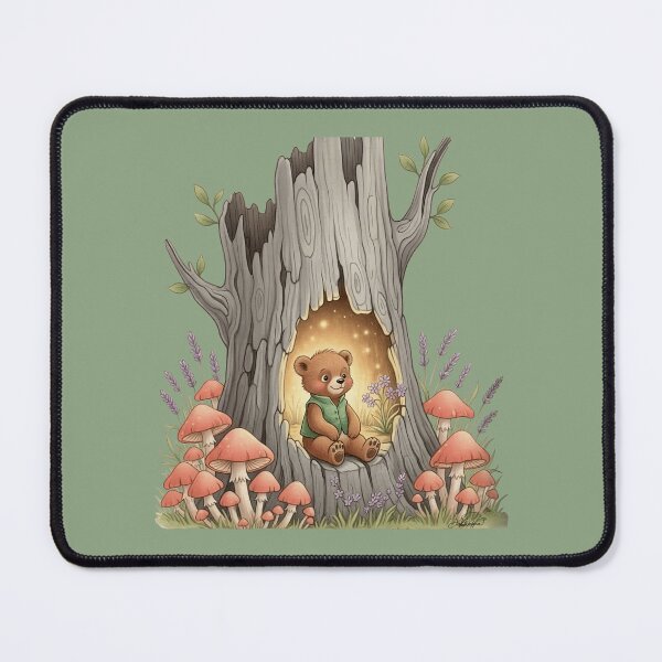 Item preview, Tender Explorer Bear Rests on His Cozy Tree Trunk in the Magic Forest designed and sold by DakotaPoppin.