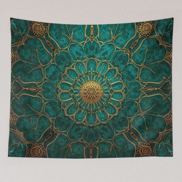 Item preview, Ornate Teal and Gold Sacred Mandala Pattern designed and sold by LakLuxe studio .