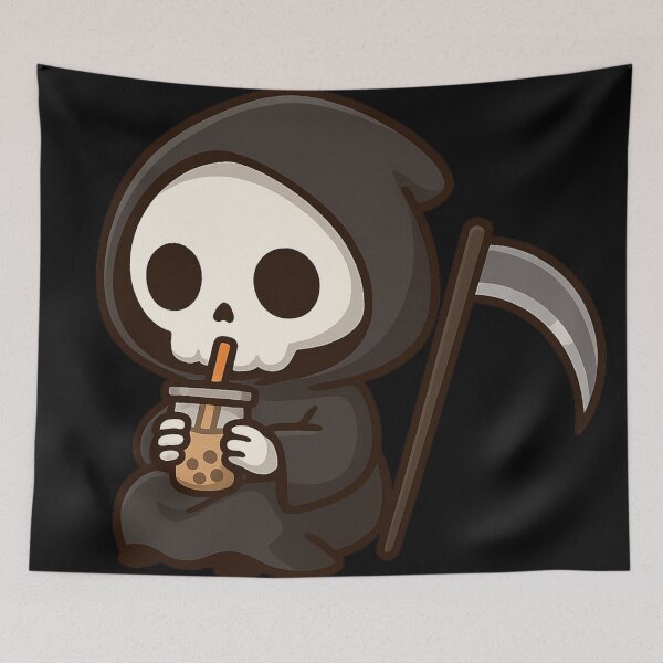 Item preview, Cute Grim Reaper Drinking Boba – Gothic Kawaii Death designed and sold by Mouraludia.
