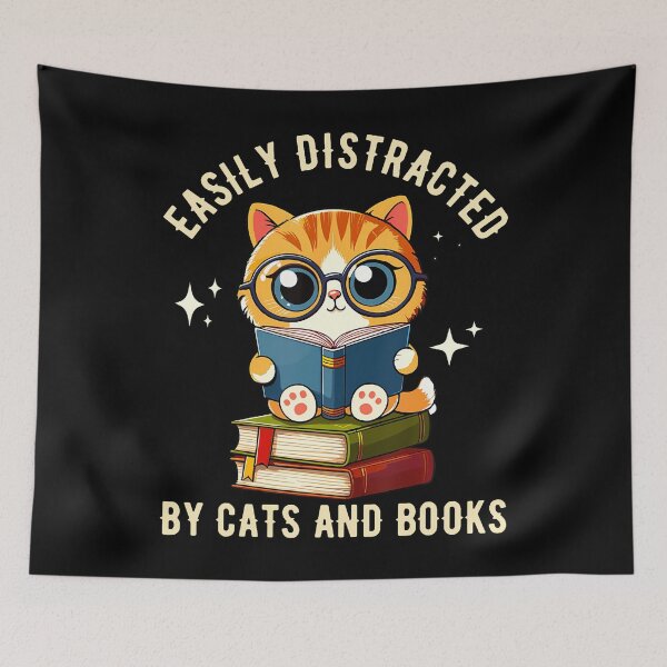 Item preview, Easily Distracted By Cats And Books Funny Cat Owner Girls designed and sold by kallerqptart.