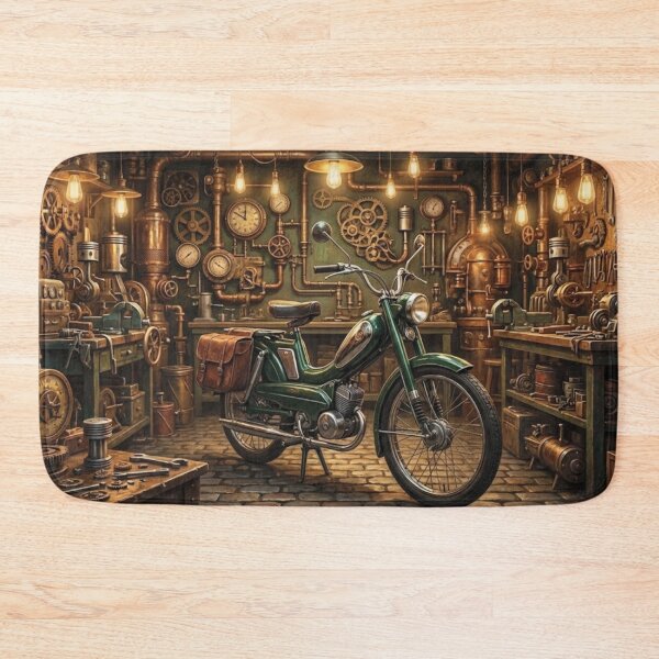 Item preview, Green Moped in a Steampunk Workshop designed and sold by Random Designs.