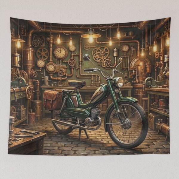Item preview, Green Moped in a Steampunk Workshop designed and sold by Random Designs.
