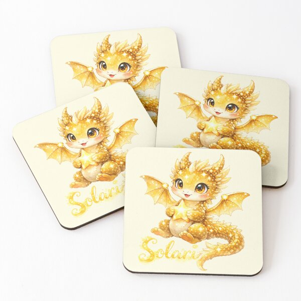 Item preview, Solari the Star Dragon - Sweet Adorable Golden Fantasy Dragon Illustration designed and sold by inspired-works.