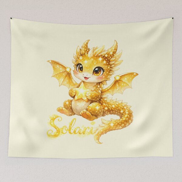 Item preview, Solari the Star Dragon - Sweet Adorable Golden Fantasy Dragon Illustration designed and sold by inspired-works.