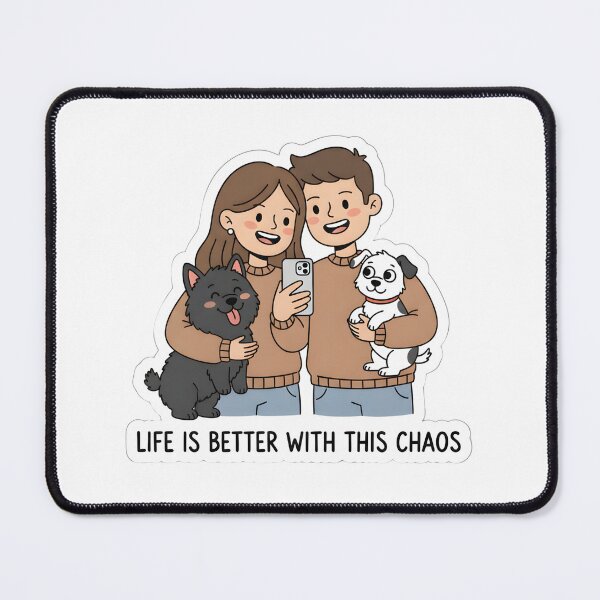 Item preview, Couple with Pets – Life Is Better with This Chaos, Cute Pet Parents Family Illustration, Dog Lover Gift designed and sold by JaiSoftStudio.