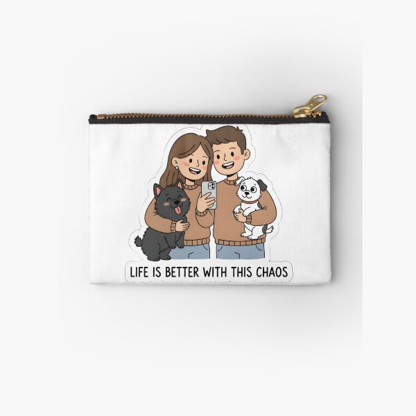 Item preview, Couple with Pets – Life Is Better with This Chaos, Cute Pet Parents Family Illustration, Dog Lover Gift designed and sold by JaiSoftStudio.