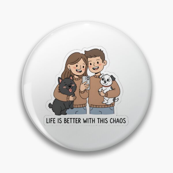 Item preview, Couple with Pets – Life Is Better with This Chaos, Cute Pet Parents Family Illustration, Dog Lover Gift designed and sold by JaiSoftStudio.