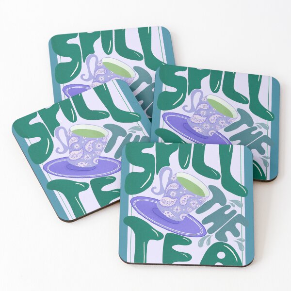 Item preview, Spill the tea - retro hand lettering - green and purple designed and sold by Home Cyn Home.
