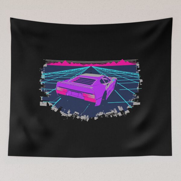 Item preview, Vibrant purple sports car speeding through neon-lit cyberpunk landscape designed and sold by DigitalGraphic1.