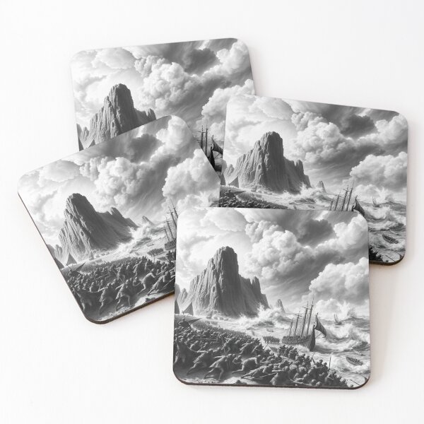 Item preview, Epic Viking Invasion Beach Battle Black and White Art designed and sold by EllDAV777.