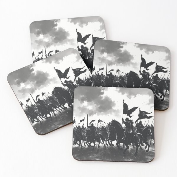 Item preview, Epic Medieval Knights Cavalry Charge Silhouette Black and White Art designed and sold by EllDAV777.