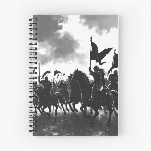 Item preview, Epic Medieval Knights Cavalry Charge Silhouette Black and White Art designed and sold by EllDAV777.