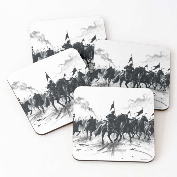 Item preview, Dark Fantasy Knight Cavalry Charge - Epic Black and White Medieval Warriors Art designed and sold by EllDAV777.