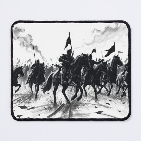 Item preview, Dark Fantasy Knight Cavalry Charge - Epic Black and White Medieval Warriors Art designed and sold by EllDAV777.