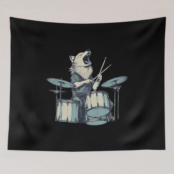 Item preview, Cute Wolf Playing Drums Wolves Drummer Music designed and sold by scottsurswab.