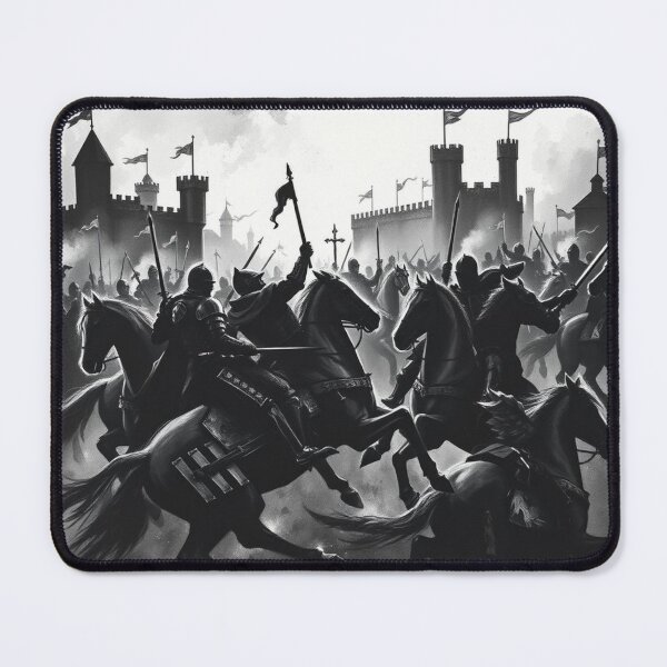 Item preview, Medieval Knights Charging Castle Silhouette - Epic Fantasy Warrior Art Black and White designed and sold by EllDAV777.