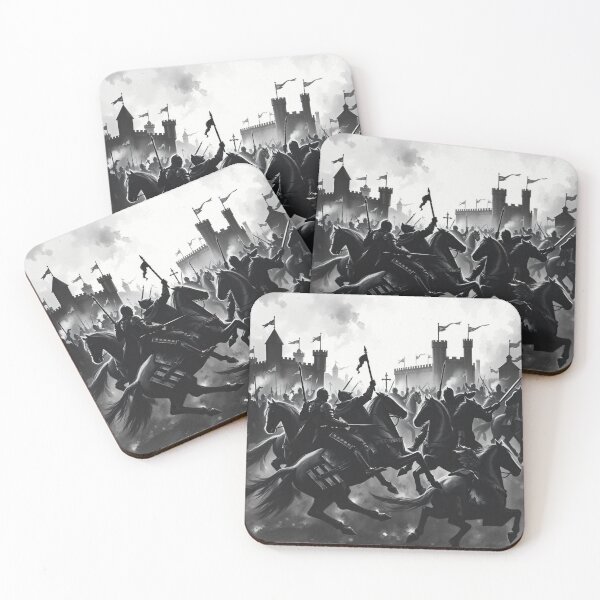 Item preview, Medieval Knights Charging Castle Silhouette - Epic Fantasy Warrior Art Black and White designed and sold by EllDAV777.