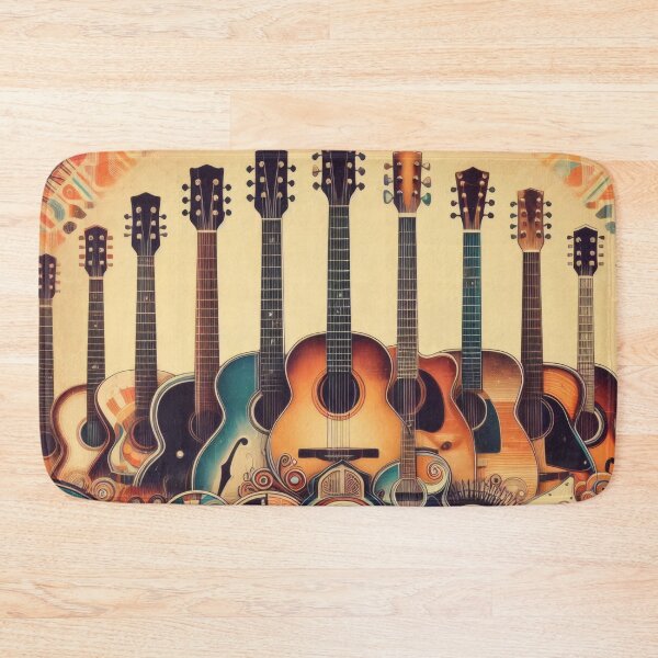 Artikelvorschau, Rockmusik-Gitarrenkissen, Vintage-Akustikgitarre, Schallplatte, 1960er/70er Jahre, Musikinstrument für Band- und Musikliebhaber entworfen und verkauft von TheTimeTaxi.