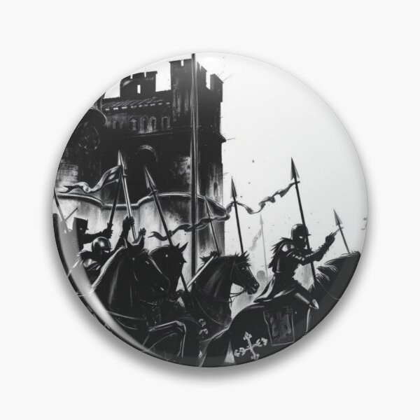 Item preview, Epic Medieval Knights Charging Castle Black and White Ink Art designed and sold by EllDAV777.