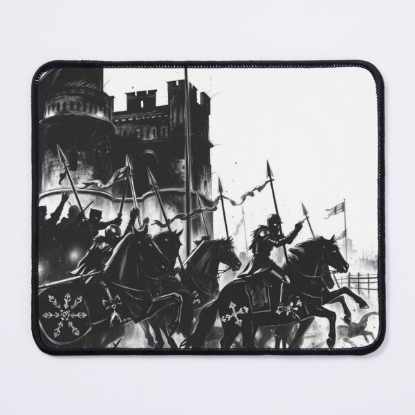 Item preview, Epic Medieval Knights Charging Castle Black and White Ink Art designed and sold by EllDAV777.
