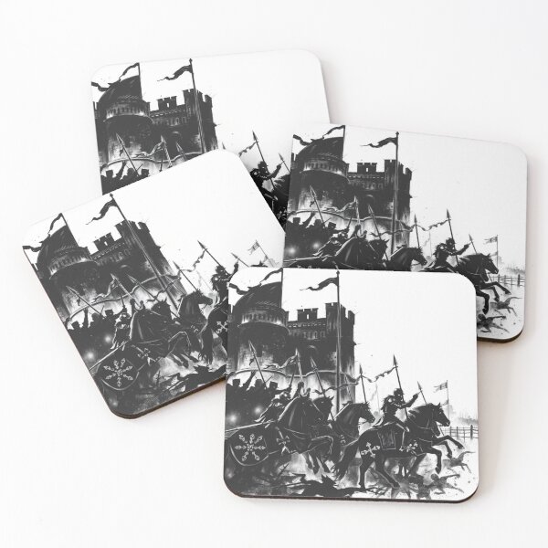 Item preview, Epic Medieval Knights Charging Castle Black and White Ink Art designed and sold by EllDAV777.