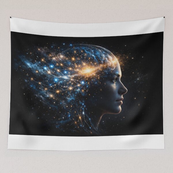 Item preview, Cosmic Intelligence – Futuristic Human Brain Galaxy Metal Wall Art designed and sold by RevieusaR.