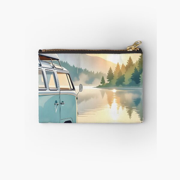 Item preview, A cozy, vintage camper van parked beside a tranquil lake at dawn. designed and sold by Ponted.