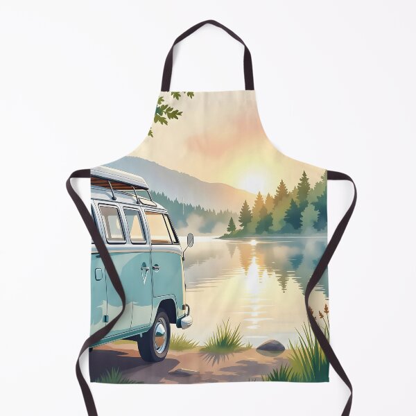 Item preview, A cozy, vintage camper van parked beside a tranquil lake at dawn. designed and sold by Ponted.