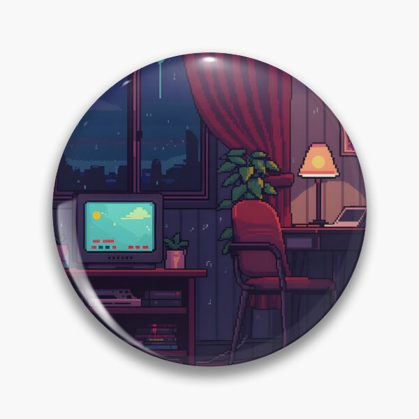 Item preview, Cozy Pixel Art Gaming Room At Night With Retro CRT TV designed and sold by ThePixelArchive.