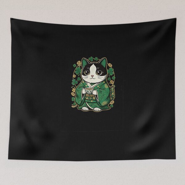 Item preview, Lucky Japanese Cat St Patrick’s Day Shamrock Anime Ukiyo-e Art designed and sold by SWEET-TINAPAY.