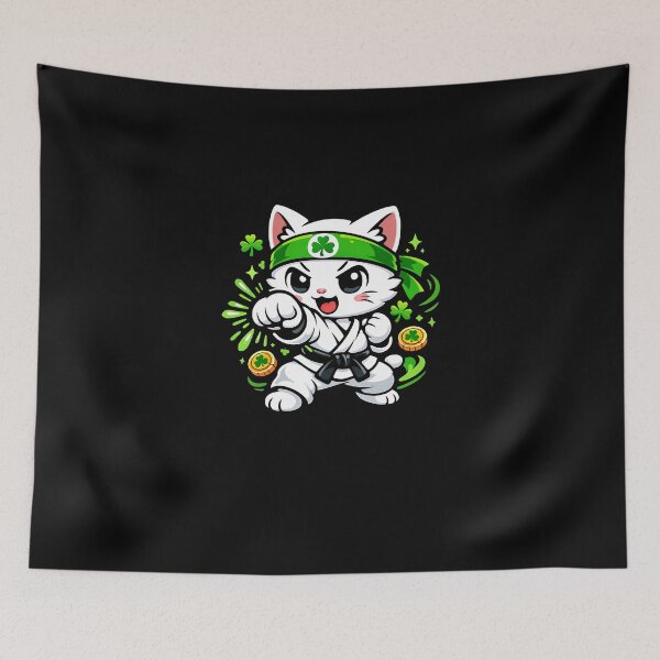 Item preview, Lucky Japanese Karate Cat Shamrock – Kawaii St Patrick’s Day Cat designed and sold by SWEET-TINAPAY.