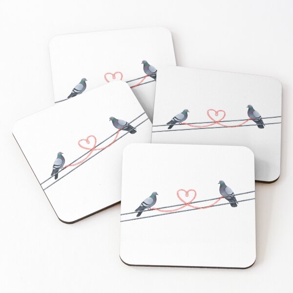 Item preview, Love Birds on a Wire - Romantic Pigeons with Glowing Heart Connection designed and sold by Latikshop.