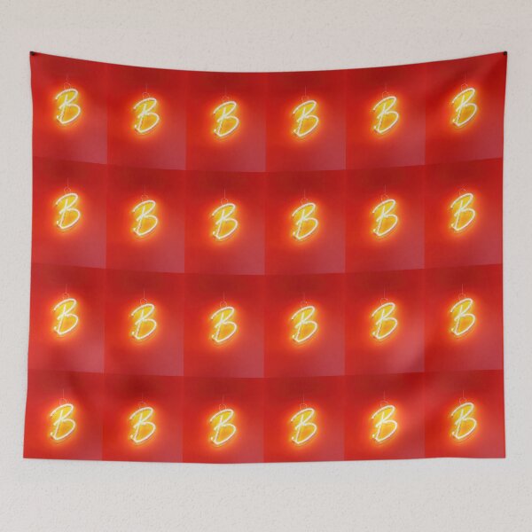 Item preview, Glowing Neon Letter B on Red Background – Modern Luminous Typography Art designed and sold by Grafititee.