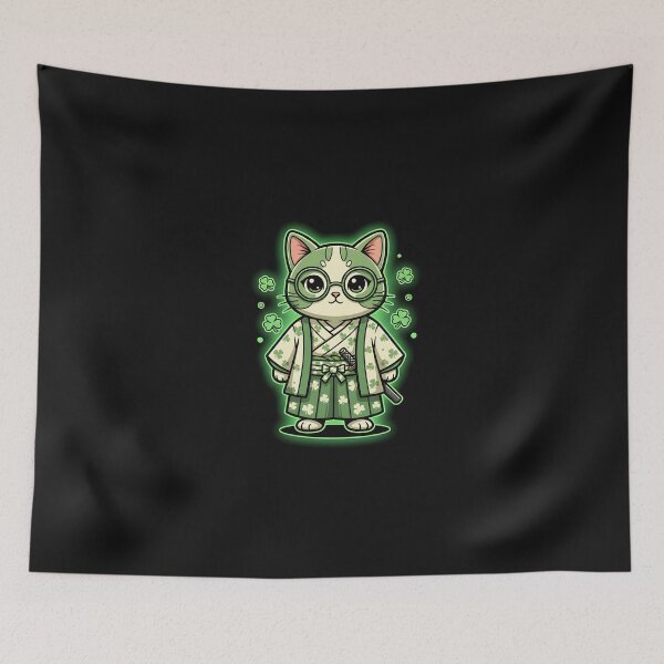 Item preview, Lucky Japanese Samurai Cat St Patrick’s Day Kawaii designed and sold by yaginoie.