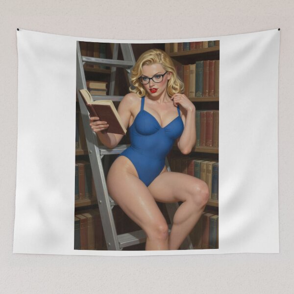 Item preview, Ilya blue swimsuit reading book library ladder designed and sold by CathryneDelamort.