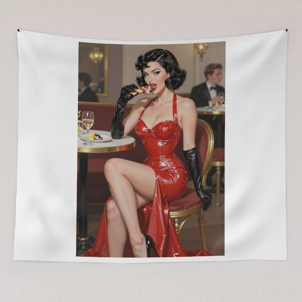 Item preview, Woman in red latex eating bacon designed and sold by CathryneDelamort.