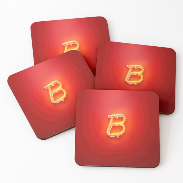 Item preview, Glowing Neon Letter B on Red Background – Modern Luminous Typography Art designed and sold by Grafititee.
