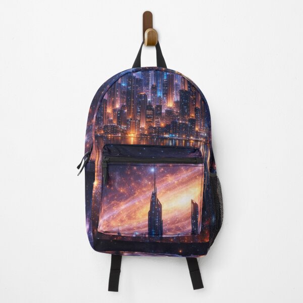 Item preview, Cosmic Galaxy City Wall Art – Futuristic Space City Metal Print designed and sold by RevieusaR.
