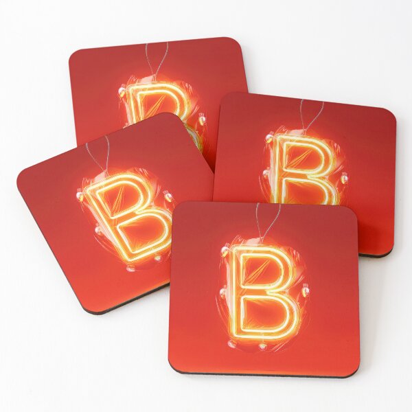 Item preview, Glowing Neon Letter B on Red Background – Modern Luminous Typography Art designed and sold by Grafititee.